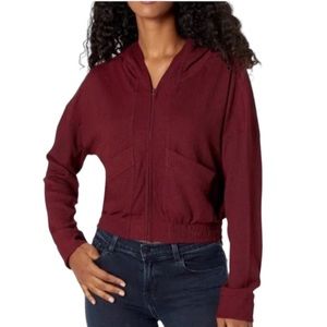 BCBGeneration Maroon Waffle Knit Cropped Hooded Jacket-Medium